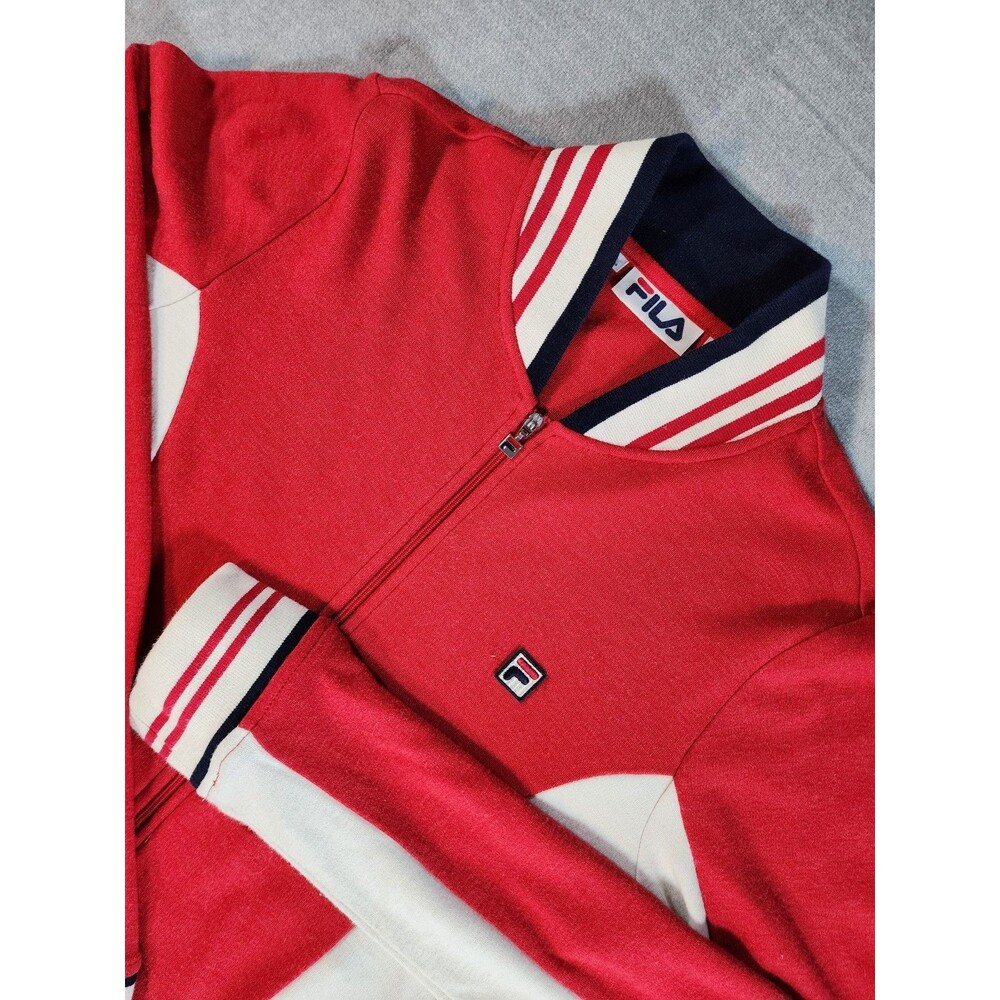 Fila Settanta Women's L Red Zip Up Jacket Athletic Tennis Track Sport